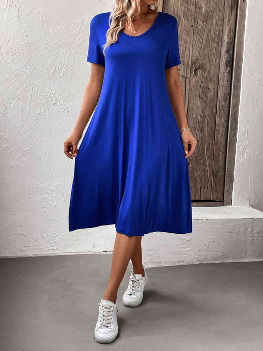 Short Sleeve A-Line Midi Dress