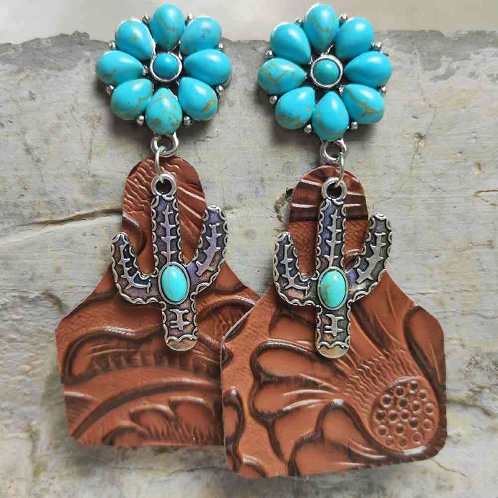 Boucles d'oreilles pendantes cactus turquoise