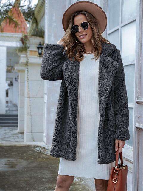 Manteau Teddy à manches longues avec poches