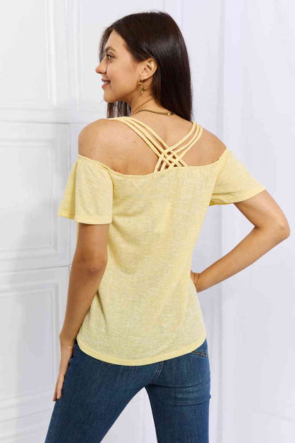 Culture Code On The Move Full Size Off The Shoulder Flare Sleeve Top in Sand Yellow