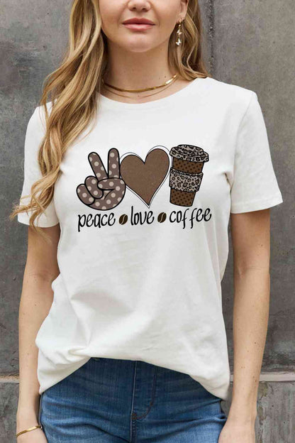 Simply Love T-shirt en coton graphique PEACE LOVE COFFEE pleine taille