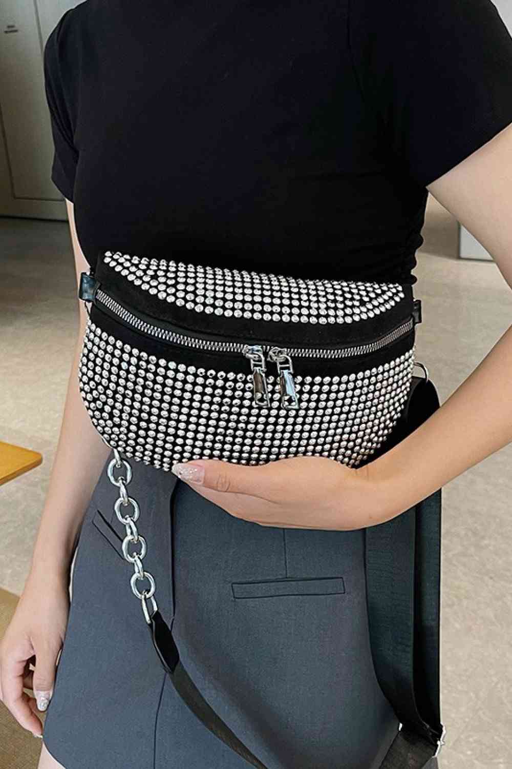 Bolso bandolera de cuero PU con diamantes de imitación