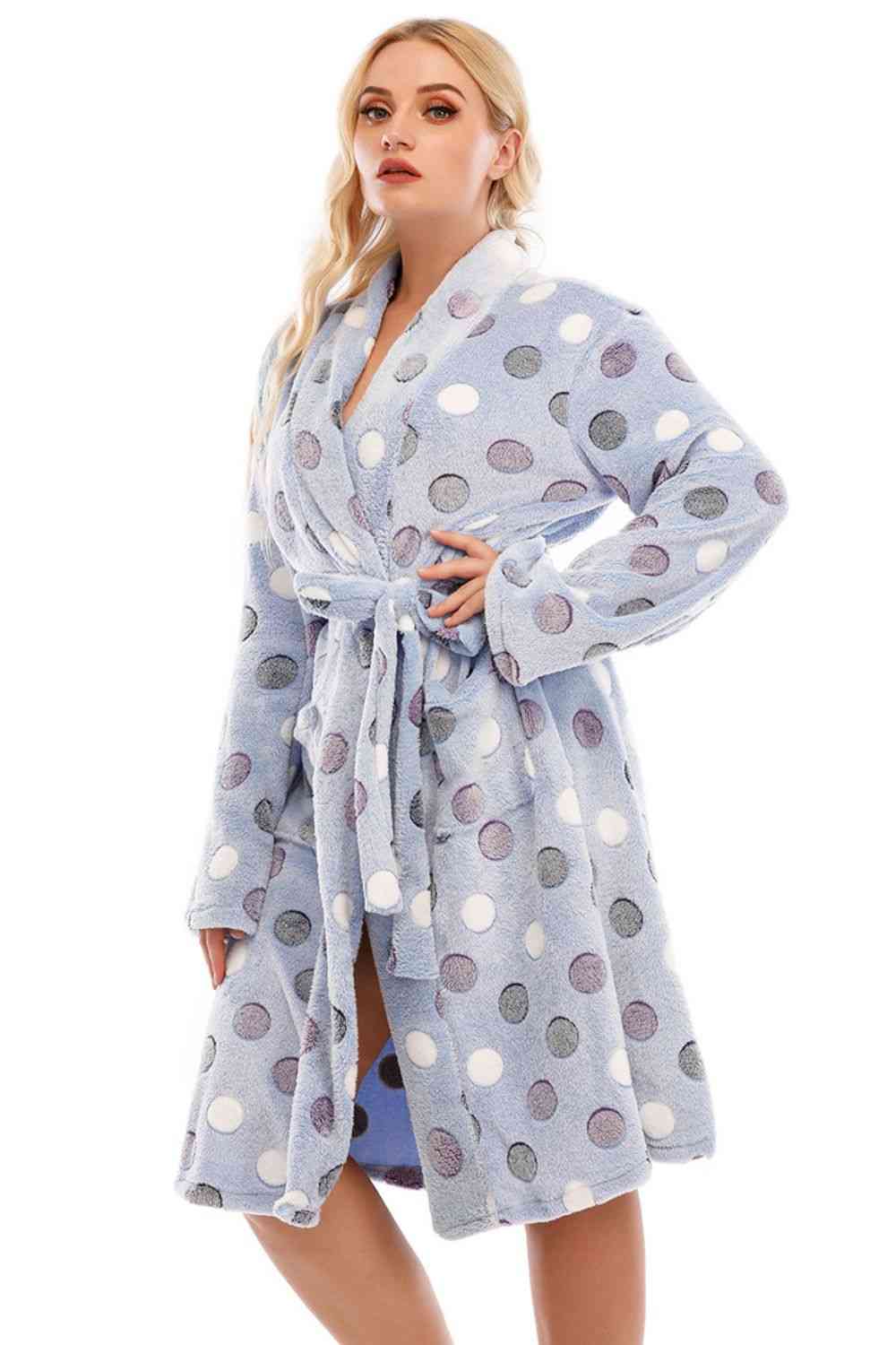 Robe de Grande Taille Imprimée à Nouer à la Taille avec Poche