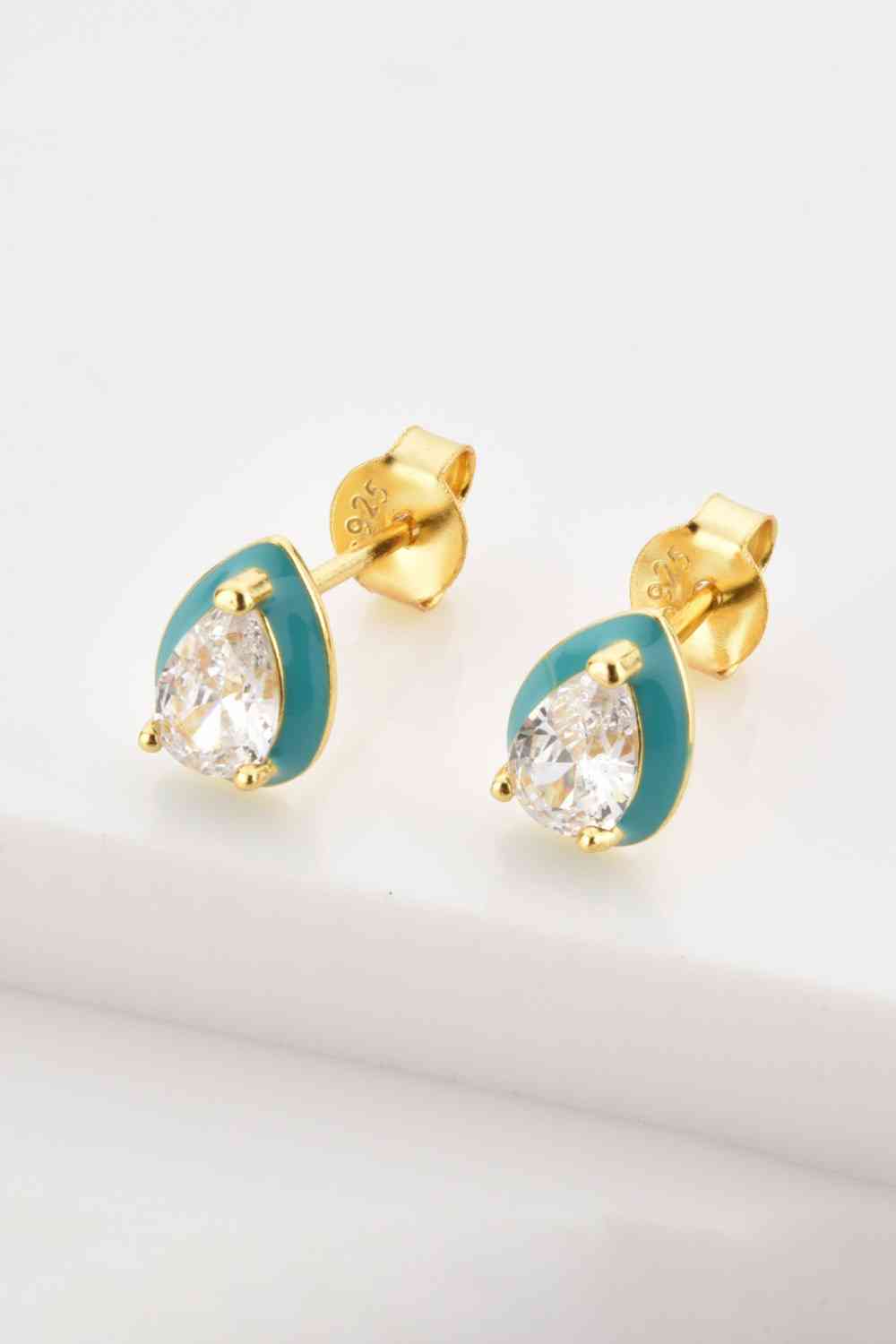 925 Sterling Silver Zircon Teardrop Stud Earrings