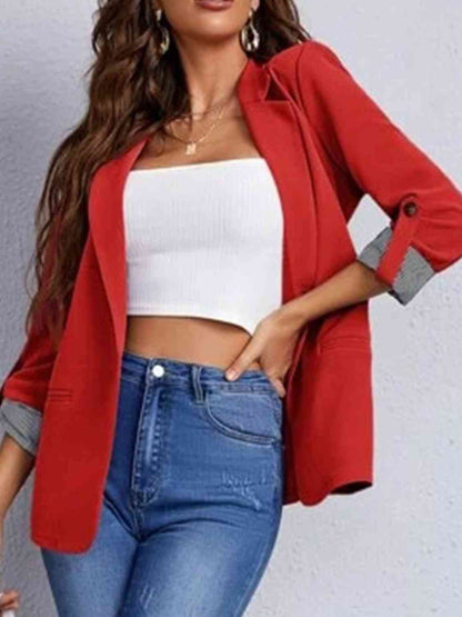 Blazer con cuello de solapa y mangas enrolladas