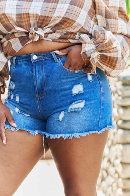 GeeGee Emily Plus - Short taille haute à ourlet effiloché en denim