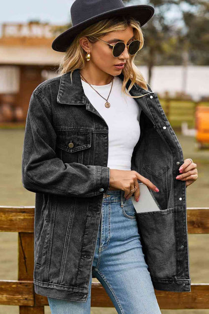 Veste en jean à col boutonné et poches