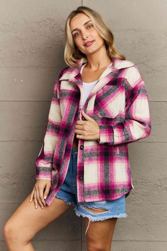 Chaqueta extragrande a cuadros magenta de Zenana By The Fireplace