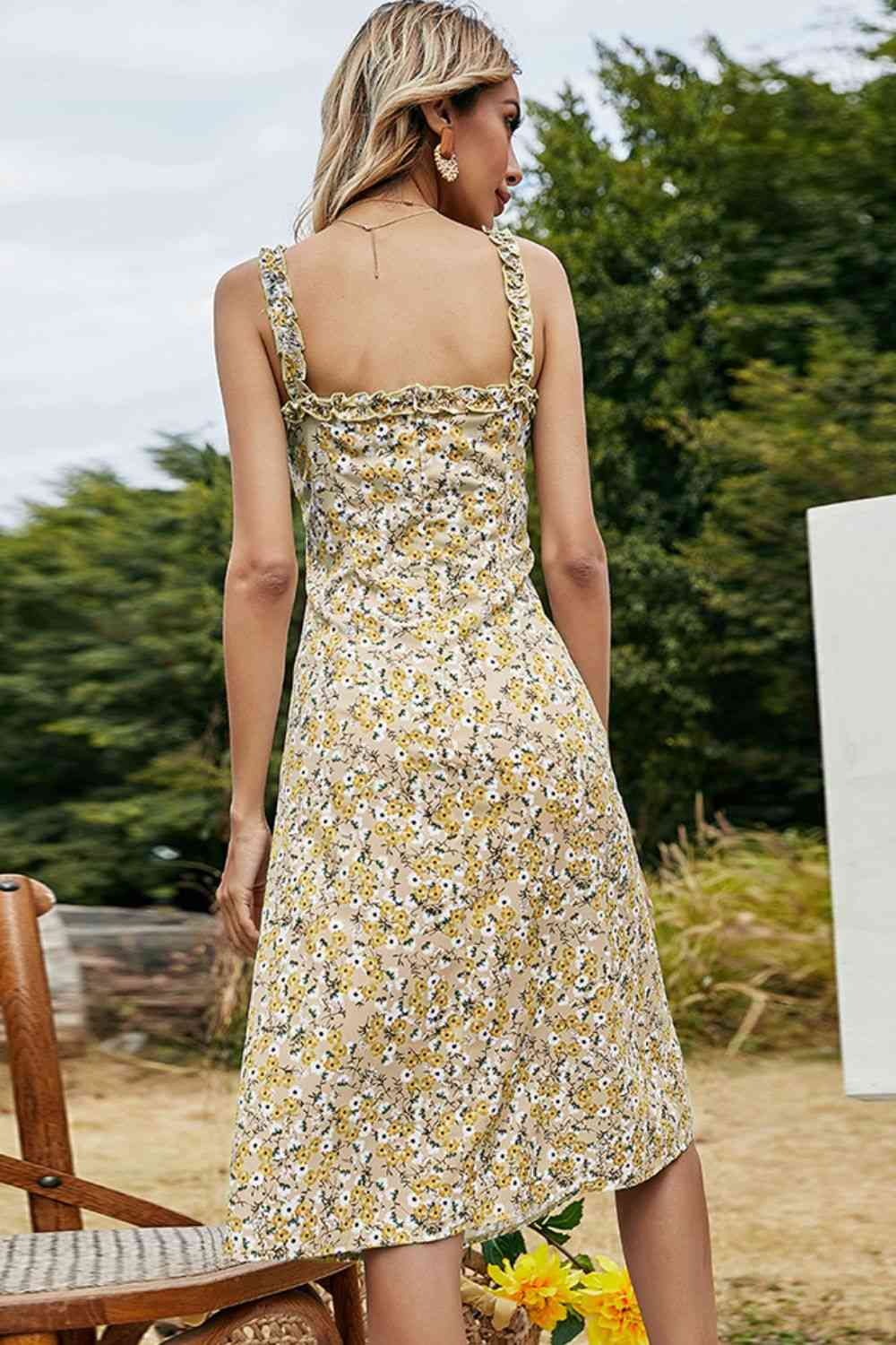 Vestido sin mangas con ribete de volantes florales