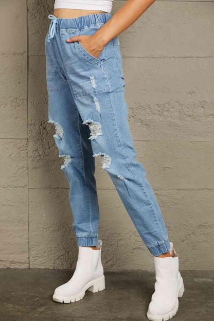 Pantalon de jogging avec poches en denim effet vieilli Baeful