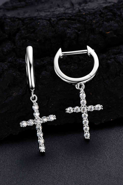 Boucles d'oreilles croix moissanite en argent sterling 925