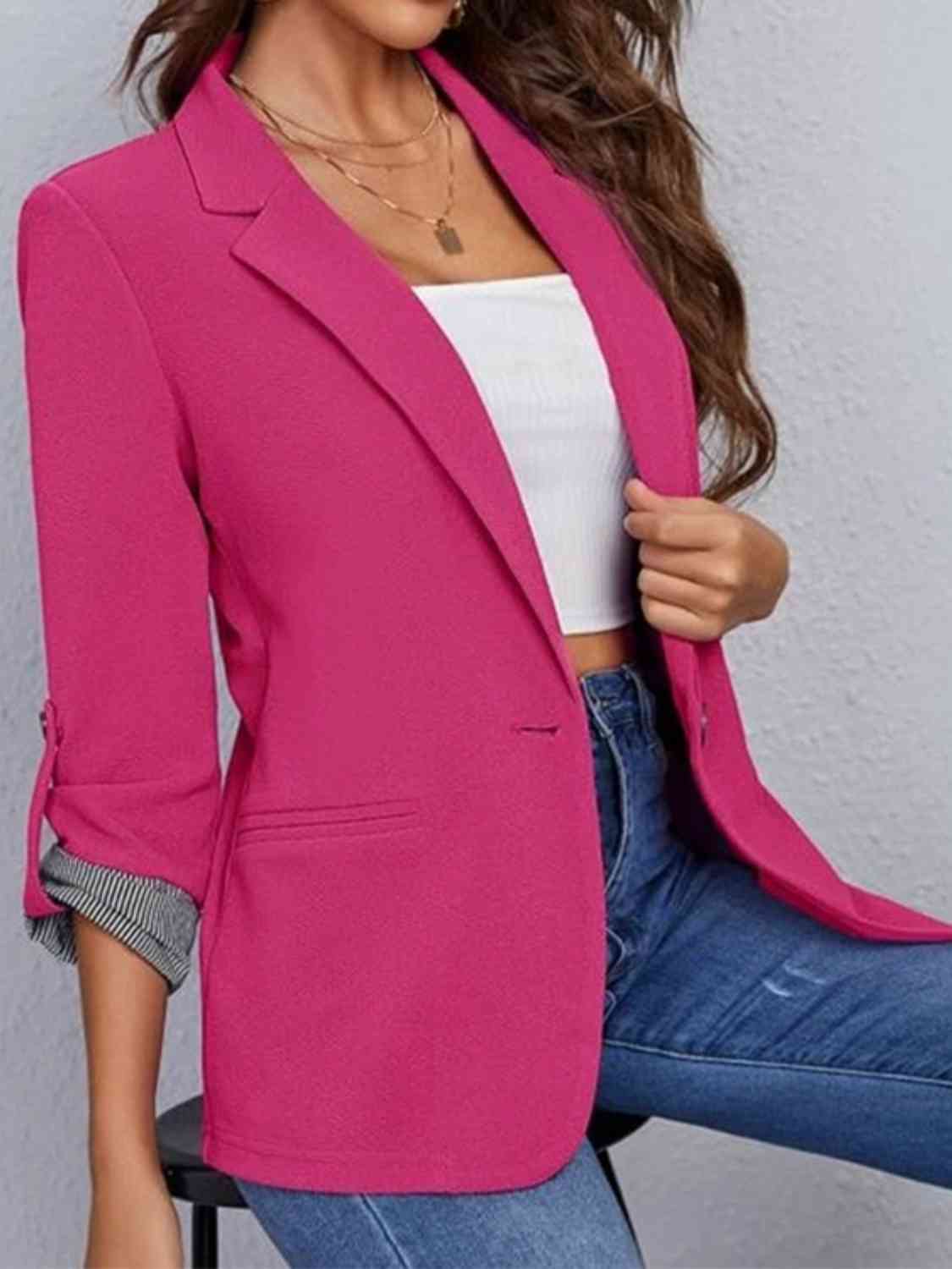 Blazer con cuello de solapa y mangas enrolladas