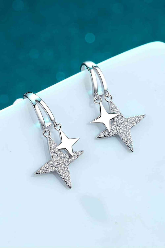 Boucles d'oreilles pendantes plaquées rhodium étoile Moissanite