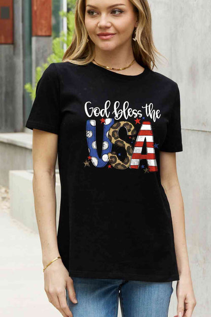 Simply Love Taille complète GOD BLESS THE USA Graphic Cotton Tee