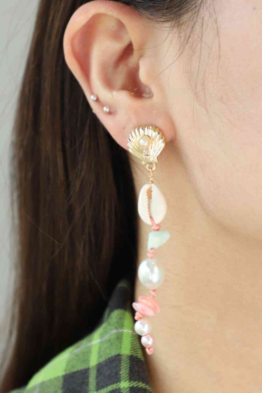 Boucles d'oreilles pendantes en perles synthétiques