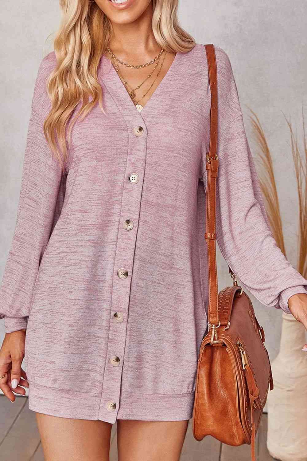 Buttoned V-Neck Long Sleeve Cardigans