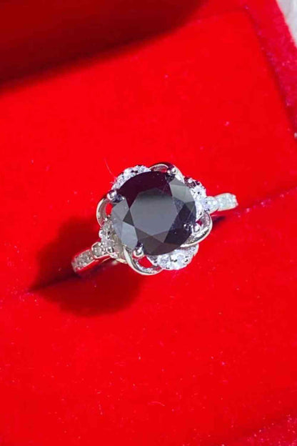 Anillo floral de moissanita negra de 2 quilates