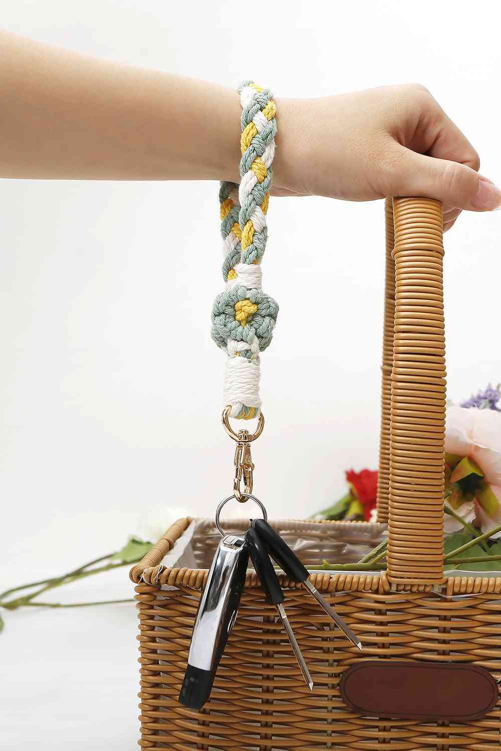 Porte-clés à bracelet tressé floral