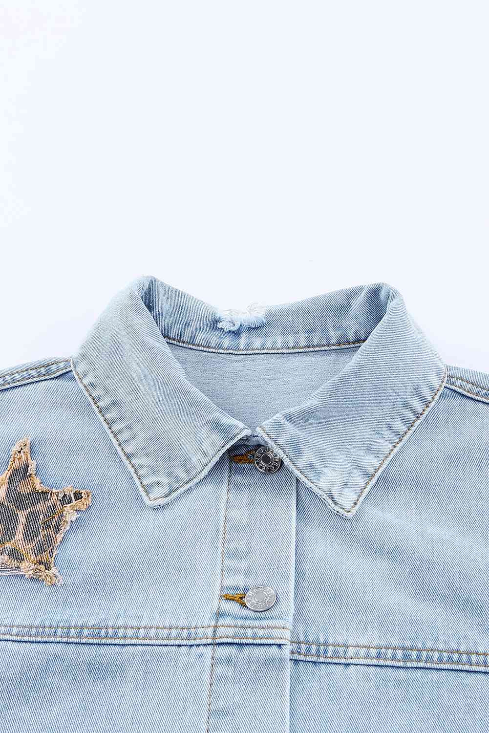 Veste en jean effet vieilli avec applique léopard et étoiles