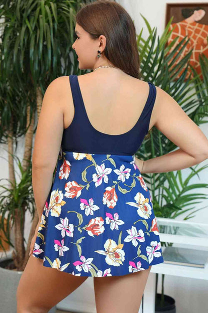 Haut de Maillot de Bain Floral froncé sans manches de Grande Taille