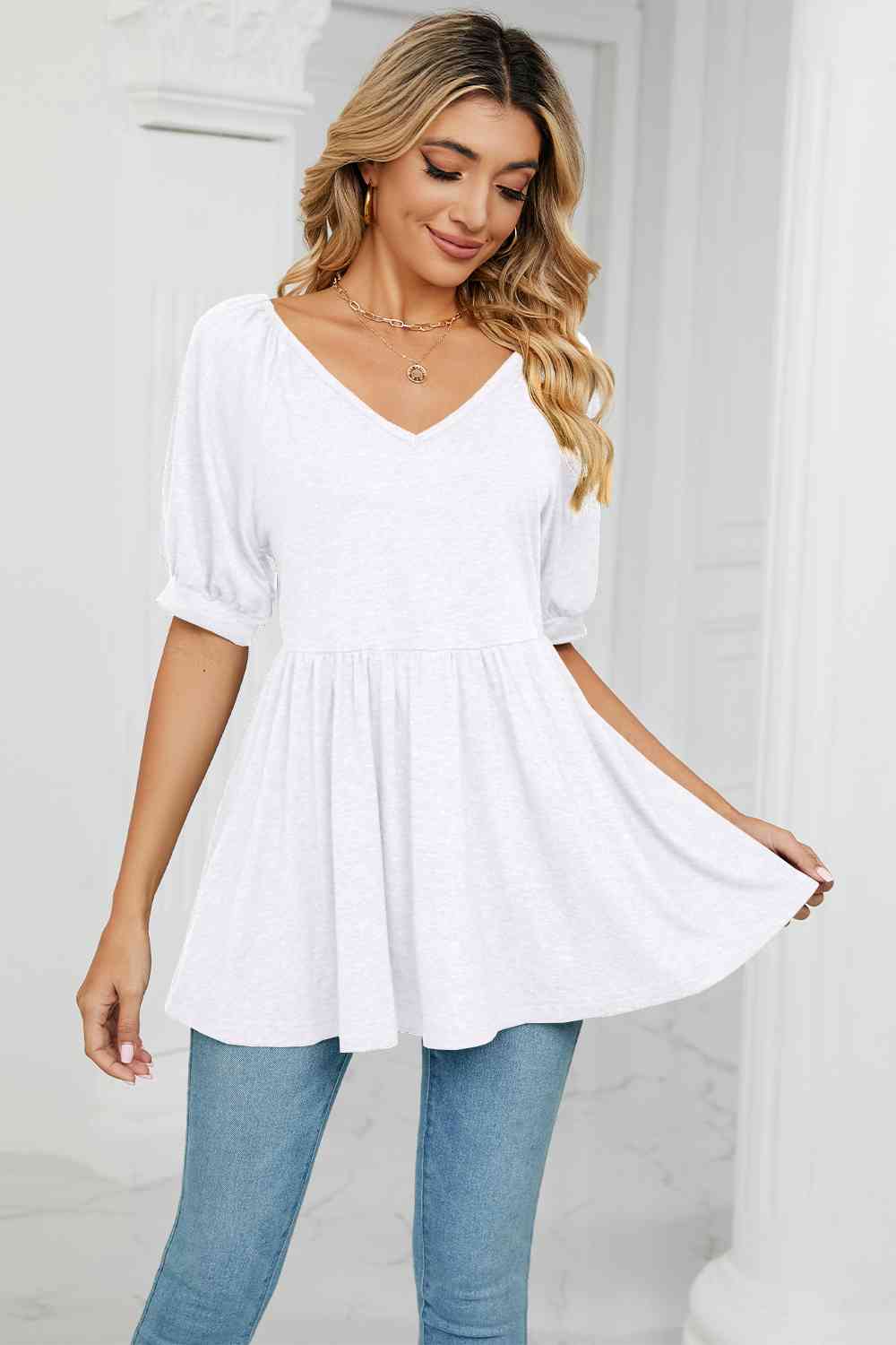 V-Neck Babydoll Top