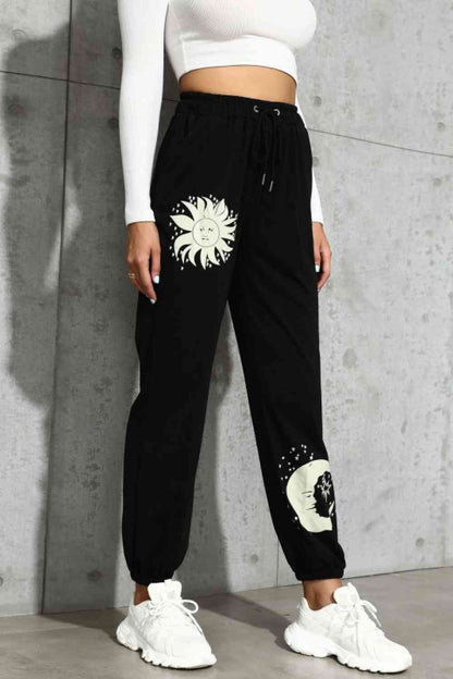 Pantalon de jogging avec cordon de serrage graphique soleil et lune