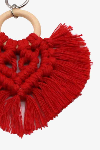 Assorted 4-Pack Heart-Shaped Macrame Fringe Keychain