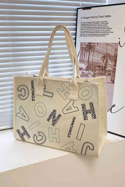 Bolso tote de lona con estampado de letras