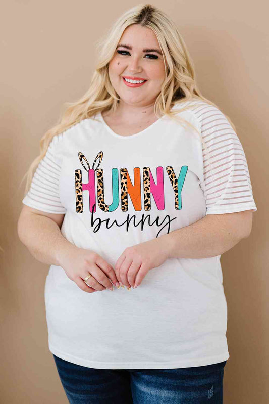 T-shirt rayé graphique HUNNY BUNNY de grande taille