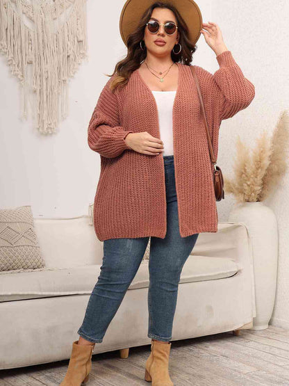 Cardigan en tricot ouvert sur le devant à épaules tombantes de grande taille