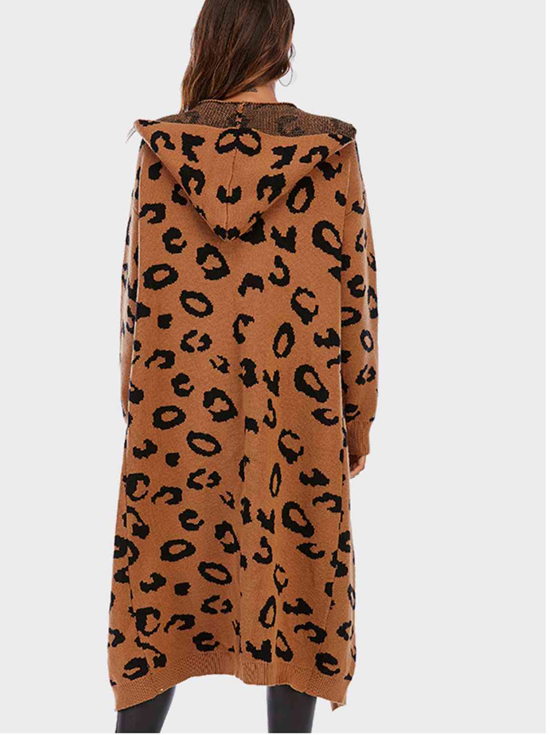 Cárdigan con capucha de leopardo y bolsillos
