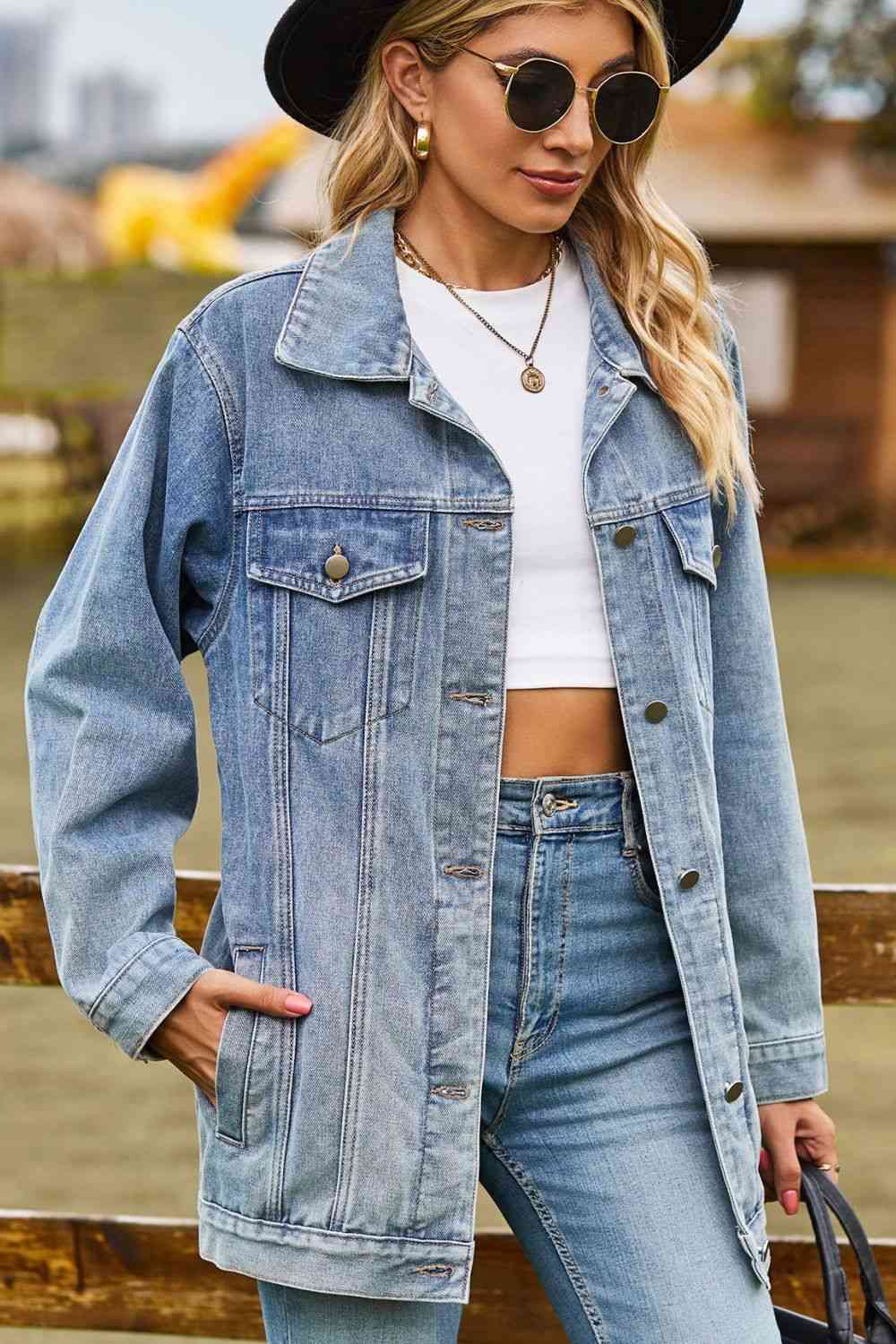 Veste en jean à col boutonné et poches