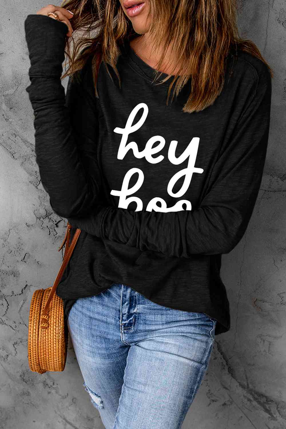 HEY BOO Camiseta gráfica con cuello redondo