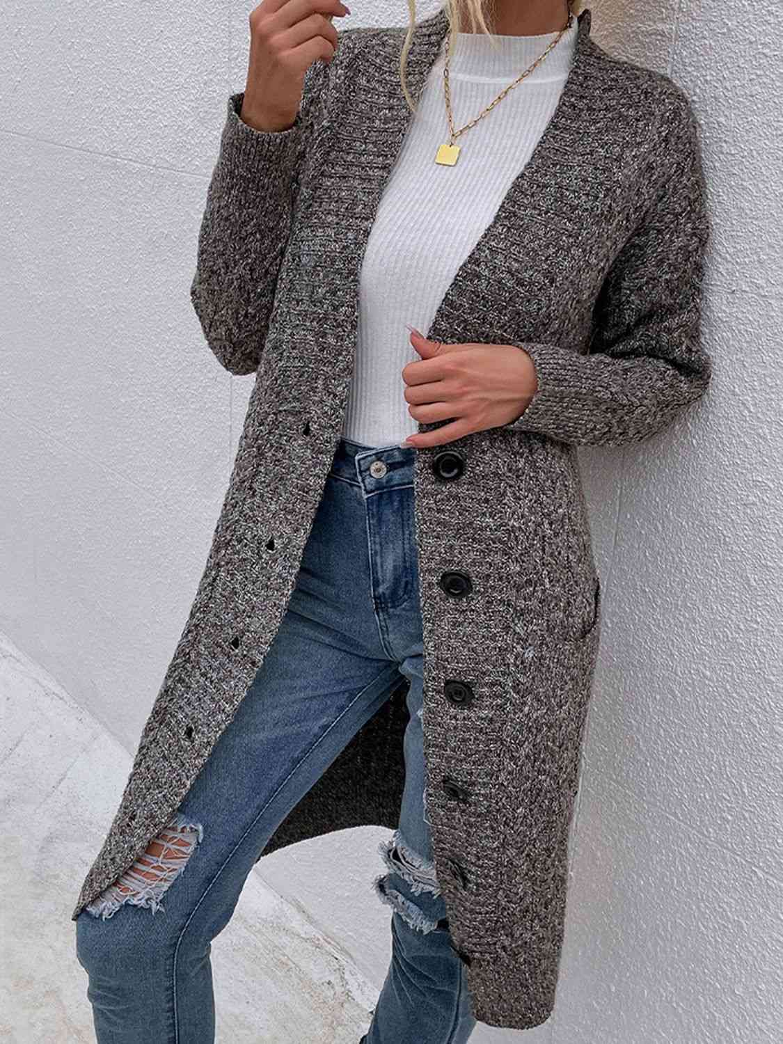 Cardigan long boutonné avec poches