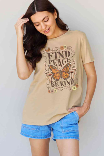 Simply Love T-shirt en coton graphique FIND PEACE BE KIND pleine taille