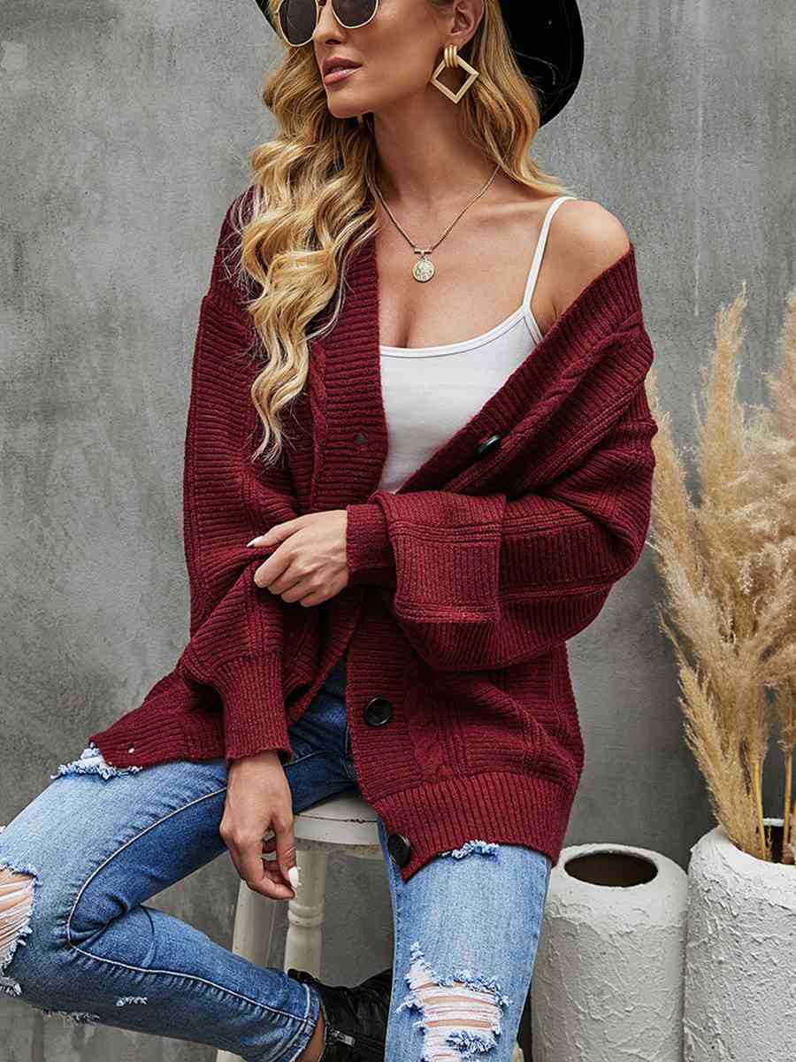 Cable-Knit Dropped Shoulder Cardigan