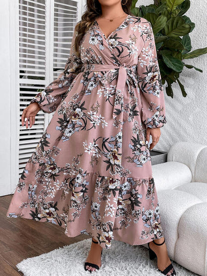 Robe Longue à Col Surplis de Grande Taille