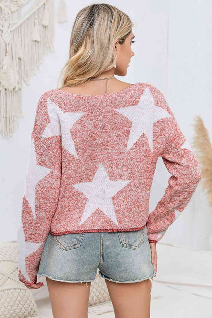 Star Pattern Dropped Shoulder Knit Top