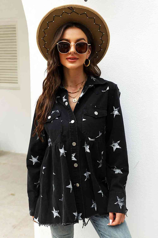 Chaqueta vaquera de manga larga con estampado de estrellas y cuello con cuello