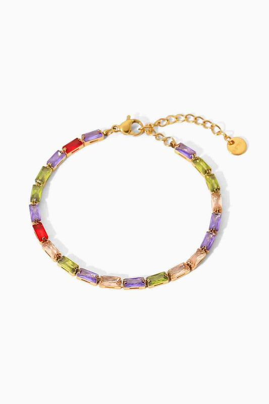 Bracelet plaqué or 18 carats avec zircons cubiques multicolores