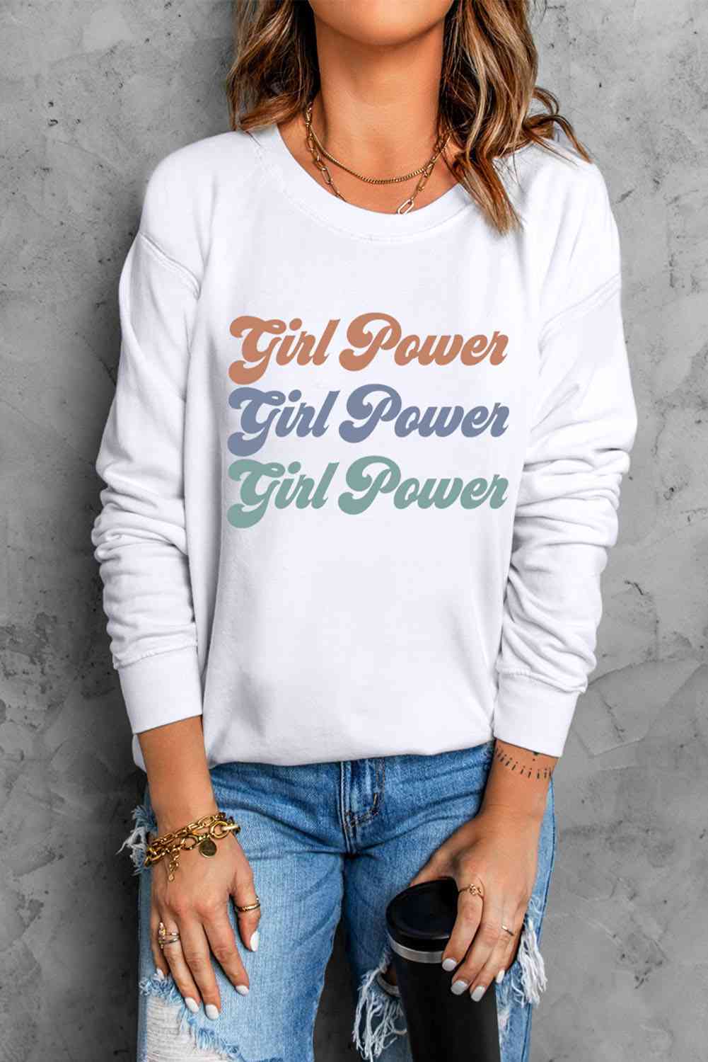 Sudadera con hombros caídos y gráfico GIRL POWER