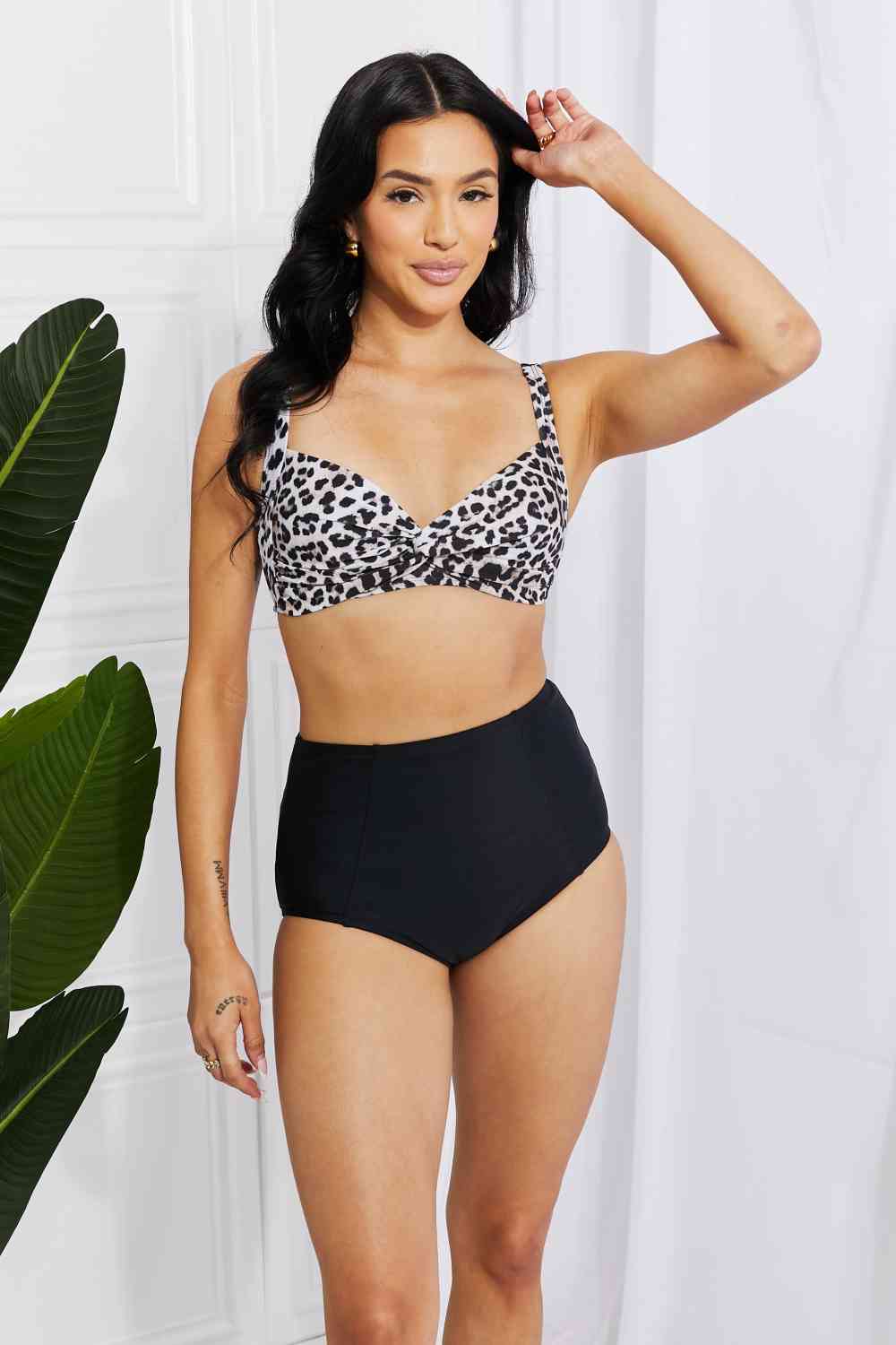 Marina West Swim Take A Dip - Bikini taille haute torsadé en léopard