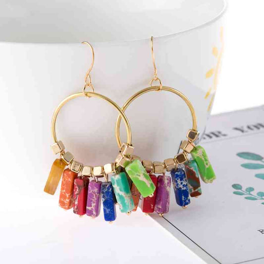 Boucles d'oreilles pendantes en pierre multicolore