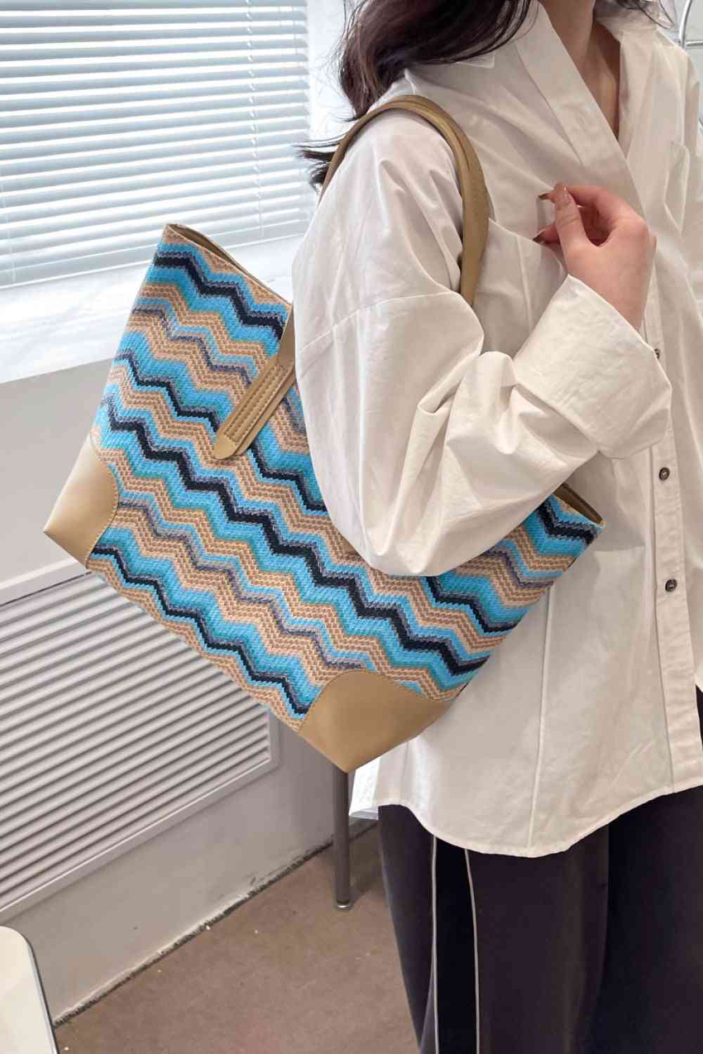 Sac fourre-tout en paille à chevrons