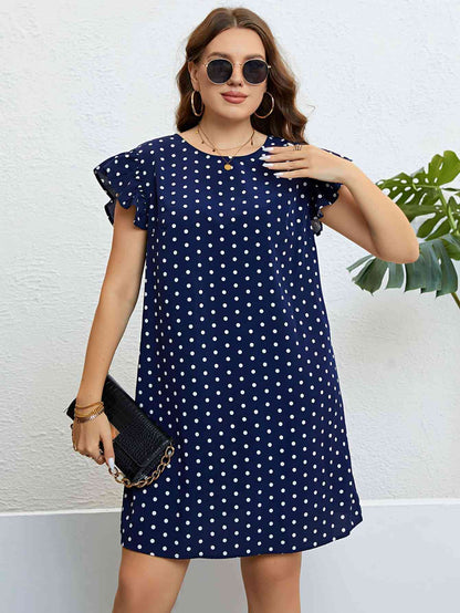 Robe Col Rond à Pois Grande Taille