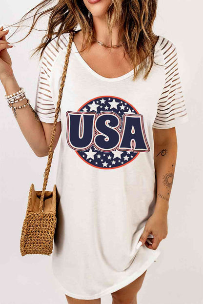 USA Sheer Striped Sleeve Tee Dress