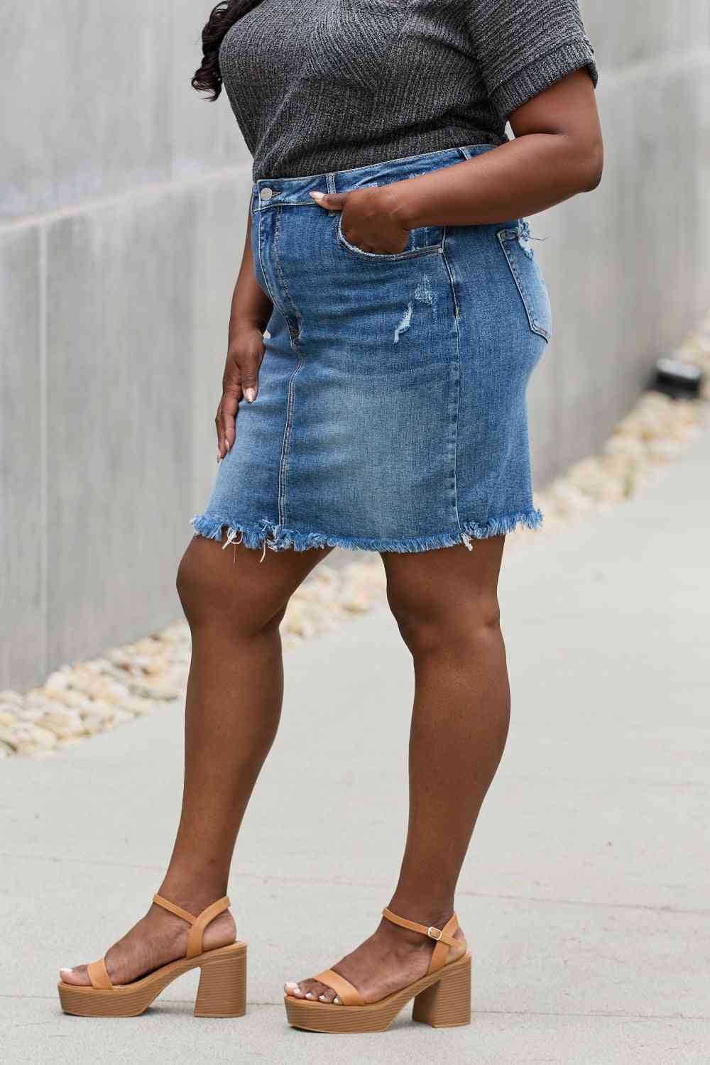RISEN Amelia Mini-jupe en jean pleine taille