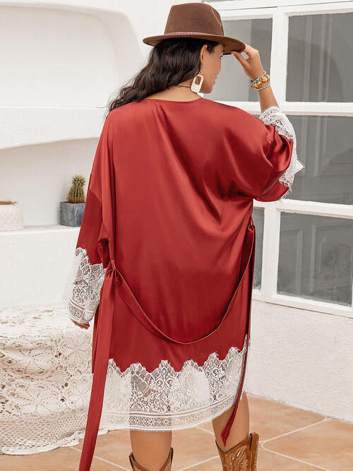 Robe de Grande Taille en Dentelle Patchwork Nouée sur le Devant