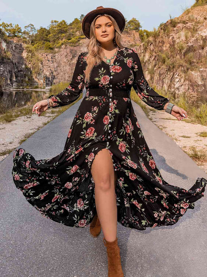 Vestido con abertura delantera y cuello en V de talla grande