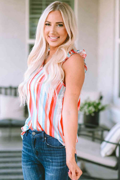 Striped Shoulder Detail V-Neck Tank